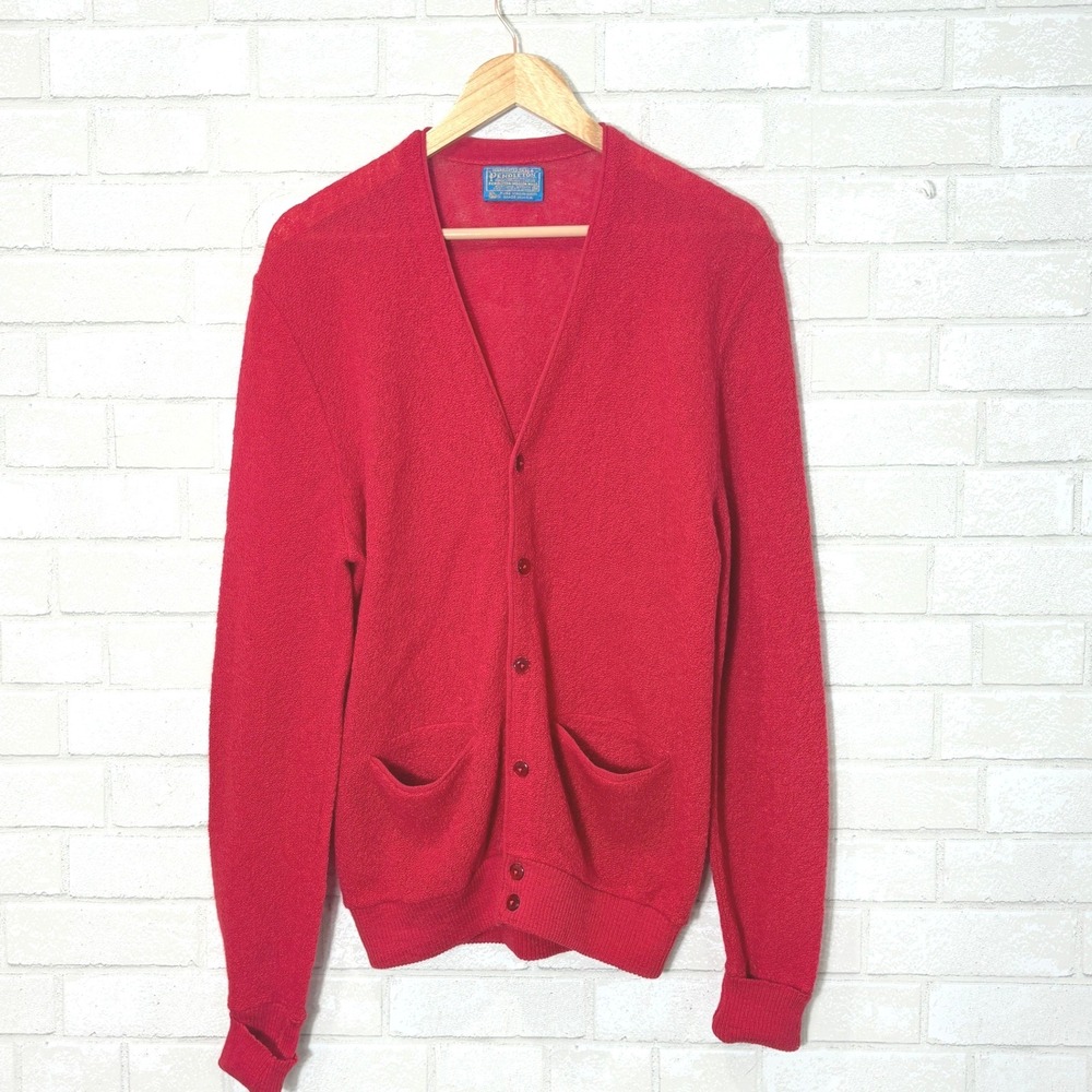 Vintage Pendleton Mens Virgin Wool Cardigan Size M Red Grandpa Preppy Retro 90s